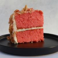 Strawberry Crunch Cake · A strawberry crumble over a sweet and soft homemade cake.