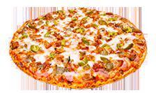 Hog Heaven Pizza · Revved up with smoked ham, bacon, sausage, spicy smoked andouille, jalapenos and mozzarella.