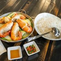 Lau Tom Cang Dac Biet  · House special prawns hot pot.