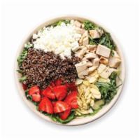 Strawberry and Almond Bowl · Spinach, kale, quinoa, strawberries, almonds, feta cheese, and chicken, served with balsamic...