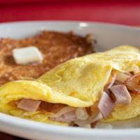 Farmer's Omelette · Ham, onion, hash browns and American cheese.