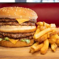 Super Big Boy Burger · A larger version of the classic, 4 fresh seasoned beef patties with American cheese, shredde...