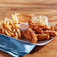Hand-Breaded Chicken Tenders · 4 hand-breaded chicken tenders served with fries, coleslaw and choice of dipping sauce. Toss...