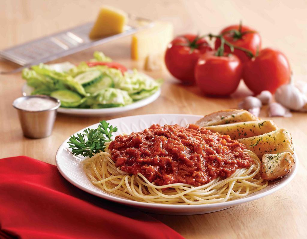Pasta · Choice of meat or marinara sauce over penne or spaghetti noodles with a grilled garlic roll and side house salad.