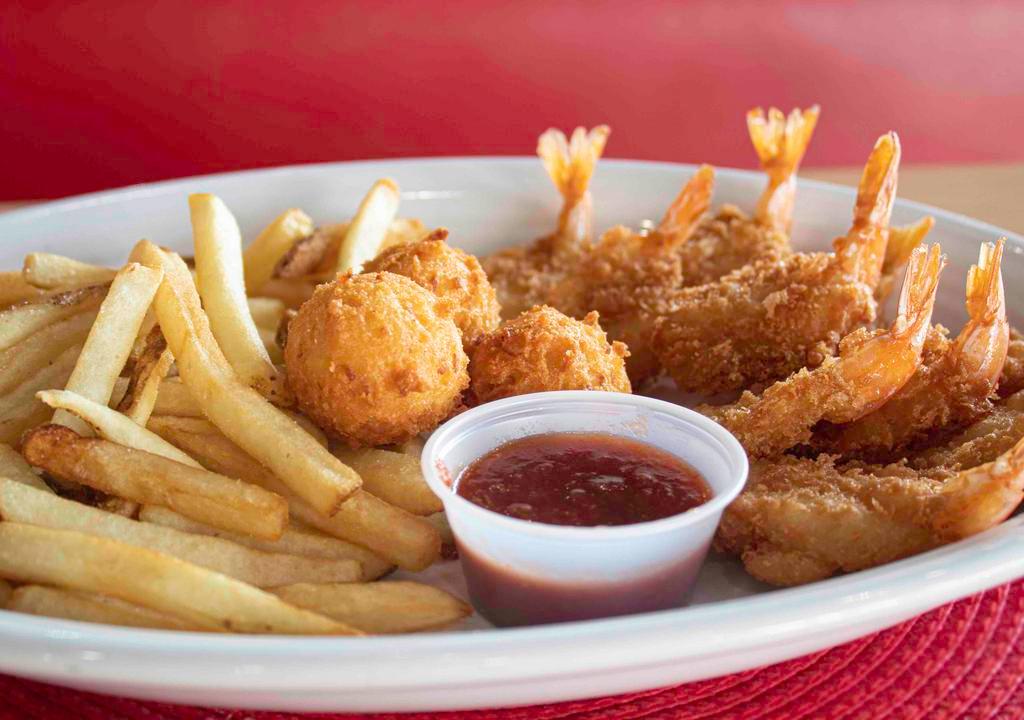 Shrimp Dinner · 10 shrimp breaded in special seasoning. Served with fries, hush puppies, coleslaw and Big Boy shrimp sauce.
