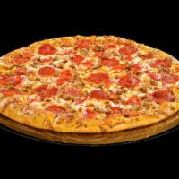 Carnivor-a Pizza · Meat lovers. Real mozzarella cheese, ground beef, zesty pepperoni, flavory ham, sausage and ...