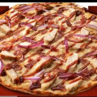 Chicken BBQ Pizza · Real mozzarella cheese, BBQ chicken strip and BBQ sauce.