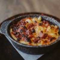 Mac and Cheese with Pork Belly · Three cheese mac and cheese with pork belly.