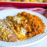 Enchilada Plate · Add chicken or beef for an additional charge.