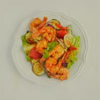 Crispy shrimp Salad · Batter fried crispy shrimp soaked in Thai chili paste lime dressing , shallot, green apple, ...