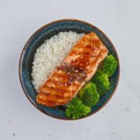 Salmon Teriyaki Rice Bowl · Grilled salmon with teriyaki sauce, steamed broccoli.