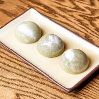 Green Tea Mochi  · Made with real Matcha Green Tea powder and wrapped in soft rice dough called Mochi.