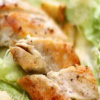 Grilled Chicken Ceasar Salad · Grilled chicken Romane lettuce & krutons & cheese, Ceasar dressing.