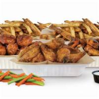 50 Piece Family Pack · 50 Classic (Bone-In) or Crisp Boneless wings with up to 4 sauces, 2 large hand cut fries, 2 ...