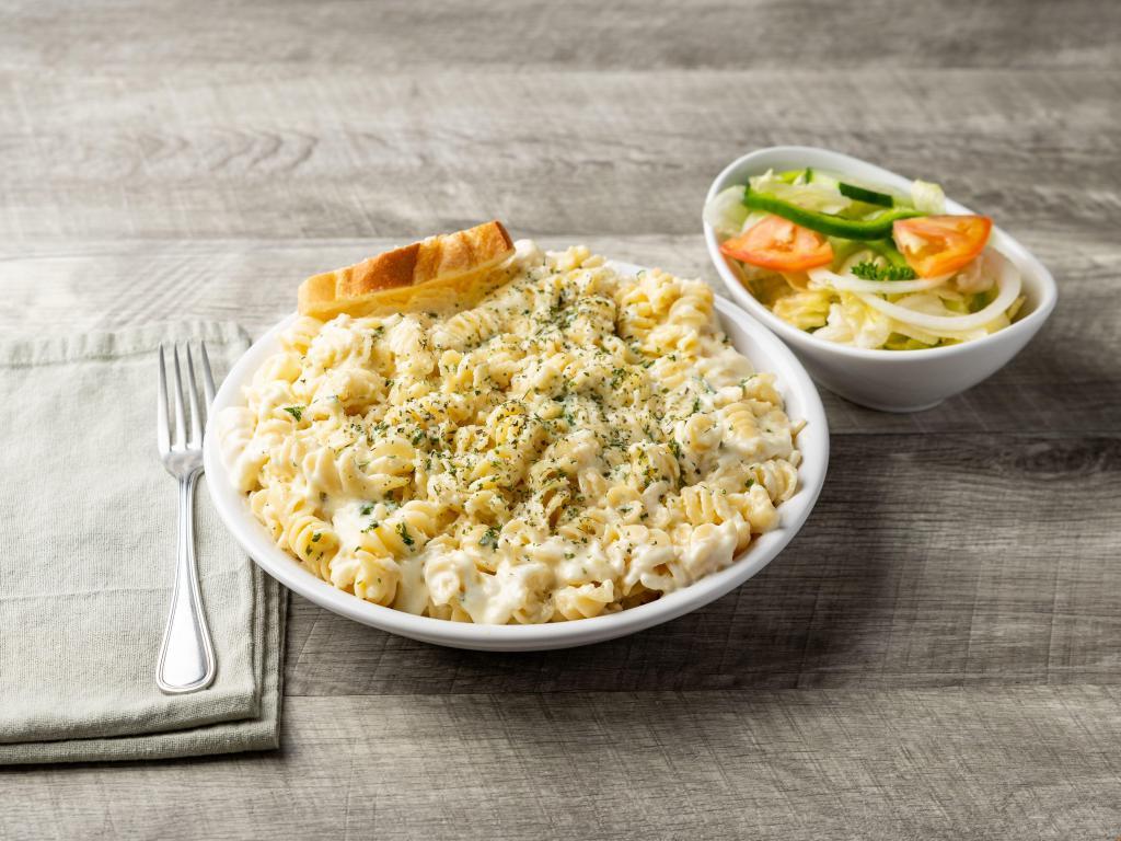 Personal Pasta in Alfredo Sauce · Served with salad and bread.