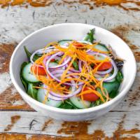 OG House Salad · Organic mixed greens with shaved carrot, red onion, cucumber, tomato and your choice of dres...