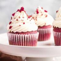 Fresh Handmade Red Velvet Cupcake · This delicious cupcake has been made freshly for you and topped with cream cheese whipping!