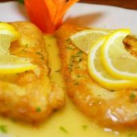 Chicken Francese · Served with cup of soup or salad, bread and butter with choice of side.