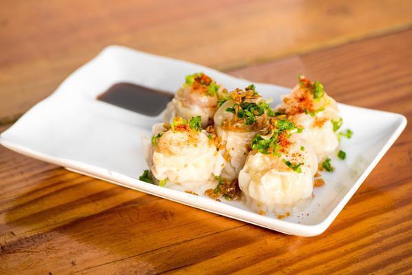 Ebi Shumai  · Steamed Shrimp Dumpling, Shallot, Chili Powder 