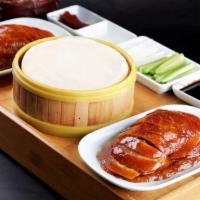 👍👍👍 Peking Duck (Whole) 整只北京烤鸭👍👍👍 · Fresh crispy roasted duck meat served with spring onion, cucumber, sweet bean sauce, and Pek...