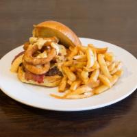 Mr. B Special Burger · Cheddar cheese, Mr.B special burger sauce, onion rings, bacon