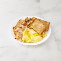 2 Eggs Any Style with and Choice of 1 Meat Platter · Served with choice of home fries or hash browns or regular french fries and toast choice of ...