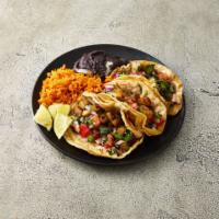 Fish Taco Dinner · Three tacos served with a side of rice and beans. Grilled tilapia filled with pico de gallo ...