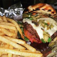 Summa Burger · A little bit of everything tossed into a burger! Jalapeno, green chile, onions, mushrooms, s...