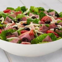 Antipasto Salad · Lettuce, ham, salami, premium mozzarella, grape tomatoes and black olives.
