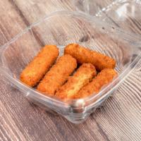 Mozzarella Sticks · 5 pieces. Mozzarella cheese that has been coated and fried.