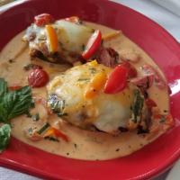 Portobello Grilled · Comes with cheese and creamy basil sauce. Vegetarian.