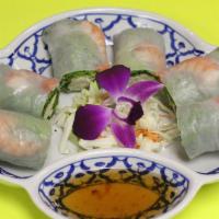 Fresh Rolls · Fresh delicate rice paper wrapped with chicken, shrimp, fresh leaf lettuce, basil and cilant...