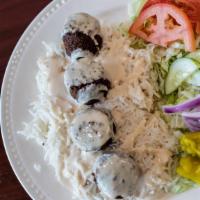 Falafel Plate · Served with choice of side. Includes: Lettuce, tomatoes, cucumbers, onion and pepperoncini. ...