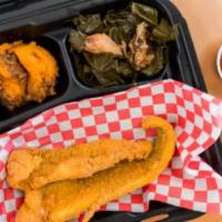 Catfish Plate · Includes 2 sides of choice.