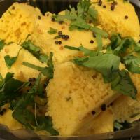 Khaman Dhokla · Lentil flour based sweet, salty and spicy cake with blend of spices. Gluten free and vegan.