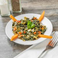 Sauteed Spinach · Sautéed spinach with tomatoes, shallots and bell peppers