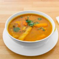 Sopa De Mondongo · Tripe soup with vegetables. 