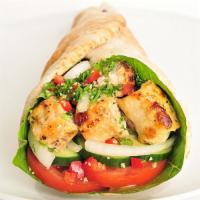 47.Chicken Shish Kebab Sandwich · Char-grilled chicken breast cubes served with lettuce, tomatoes and onions.