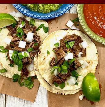Carne Asada Taco · Double corn tortilla, grilled skirt steak, diced white onions, pulled cilantro, lime wedge and a slice of avocado. Comes with salsa verde and salsa roja.