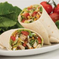 W8. Chicken Club Wrap · Grilled chicken, bacon, cheese, lettuce, tomato, ranch and avocado.