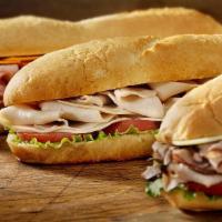 All American Sandwich · Cold roast beef, turkey ham, turkey breast, American cheese, lettuce, tomato, mayo, salt, pe...