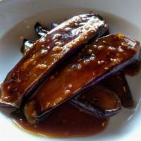 Nasu Niniku · Stir-fry oriental eggplant with garlic and teriyaki sauce.