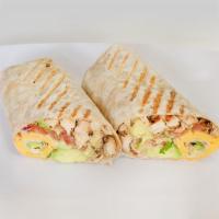 D6. Grilled Chicken Caesar Salad Wrap · A rolled filled tortilla or flatbread. 