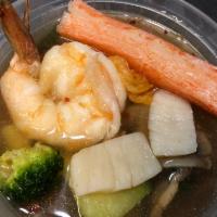 Spicy Seafood Soup · Shrimp, scallop, crabmeat and veggie.