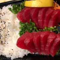 Tuna Don · 12 pieces of tuna sashimi over sushi rice.