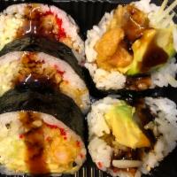 Shrimp Tempura Roll · Shrimp with avocado, cucumber, tobiko and eel sauce.