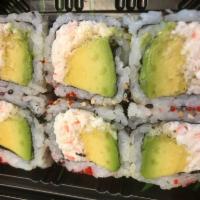 Snow Crab Roll · Snow crab, avocado, crunch and tobiko.