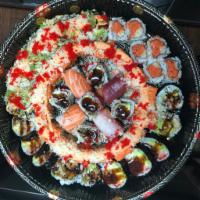 Sushi Roll Party Tray 4 · Eel California roll, shrimp tempura roll, kani tempura roll, charming salmon roll, spicy tun...