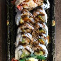 M18. Crab Meat Tempura Roll · Deep fried crab meat, avocado, radish and lettuce topped with spicy mayo.