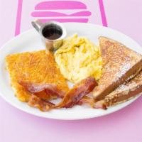 French Toast Platter · 2 eggs any style, french toast, choice of applewood bacon, pork, turkey or chicken apple sau...